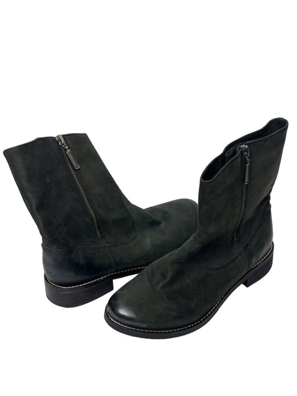 Zign Womens 7 EU38 Black Leather Ankle Boots Block Heel Side Zip Minimalist